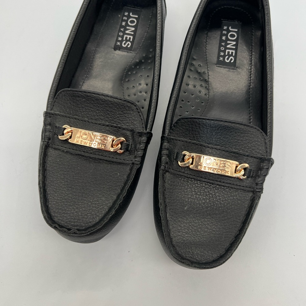 Jones New York Black Loafers with Gold Plaque